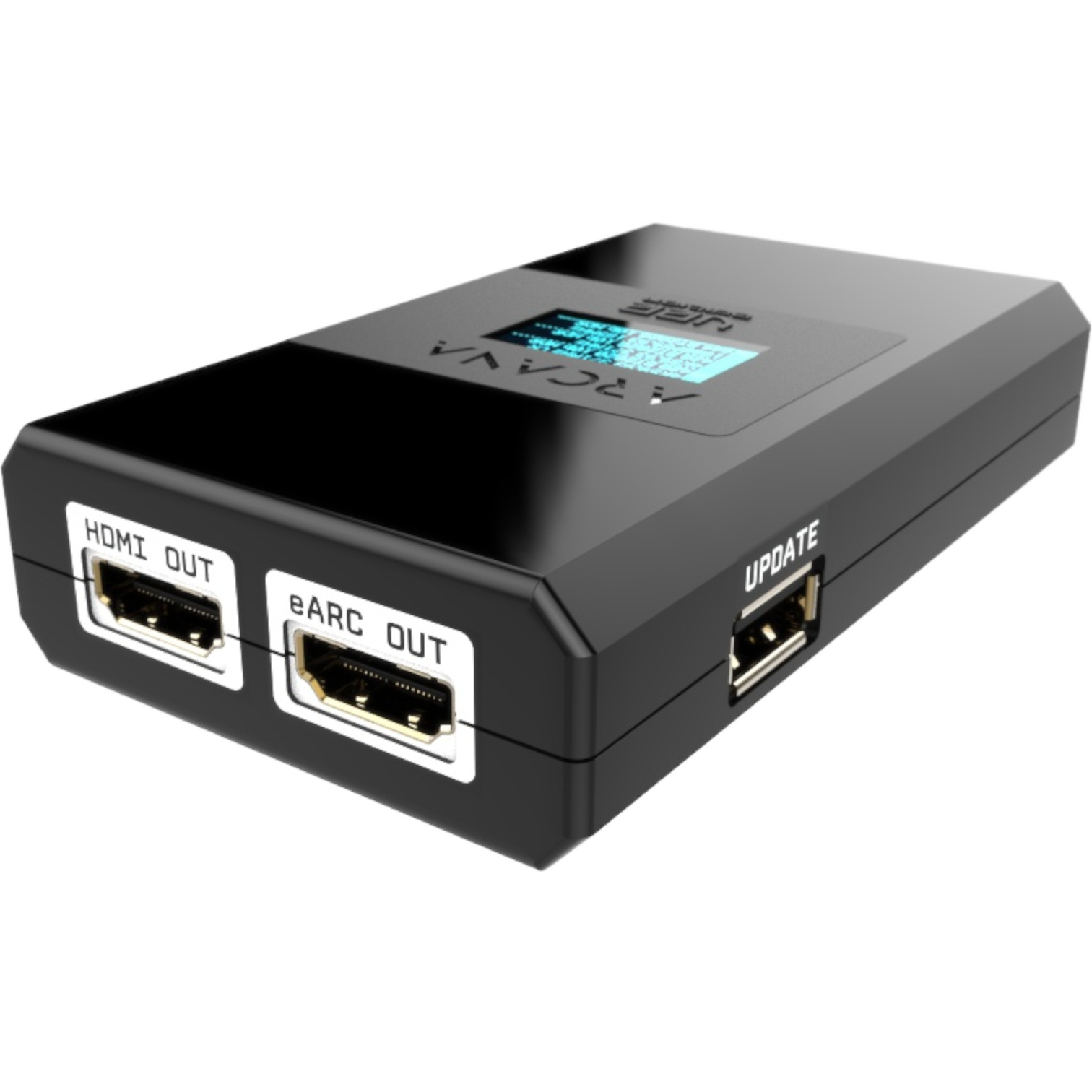 HDfury Arcana 2 angled view with HDMI OUT and eARC OUT